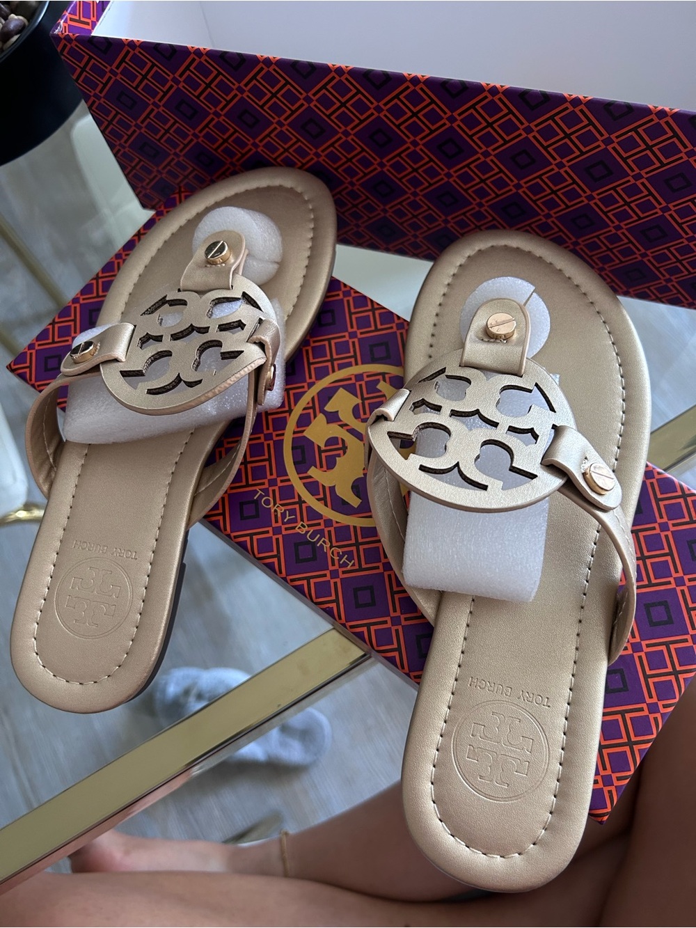 Tory Burch Gold Logo Thong Sandals